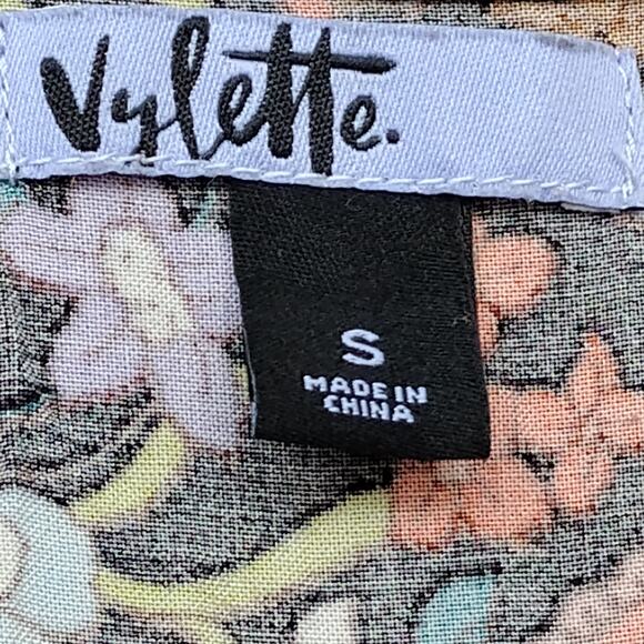 Vylette Floral Sun Dress Size Small V Neck Tie on Back and Side Zipper - Picture 10 of 12